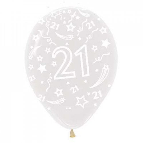 21st Birthday Latex Printed Balloons Crystal Clear Sempertex Balloons 30cm Bag of 50