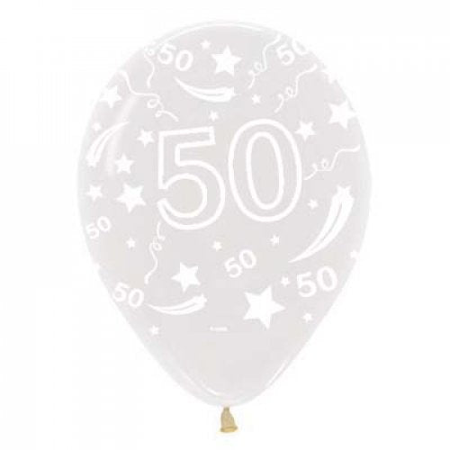 50 Crystal Clear Sempertex Latex Printed Balloons 30cm Bag of 50