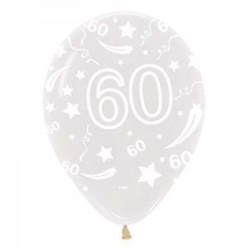 60 Crystal Clear Sempertex Latex Printed Balloons 30cm Bag of 50
