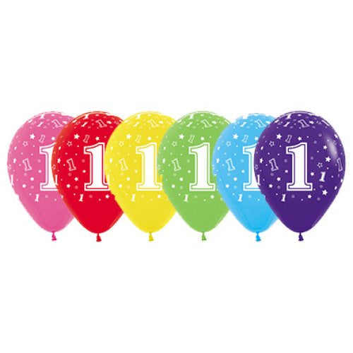 Pack of 50 Latex Balloons 30cm (12") – Age 1 “1 Printed” Birthday Balloons Assorted Colours