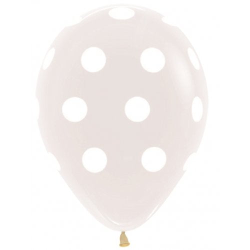 Polka Dots Crystal Clear White Print Latex Printed Balloons 30cm Bag of 50