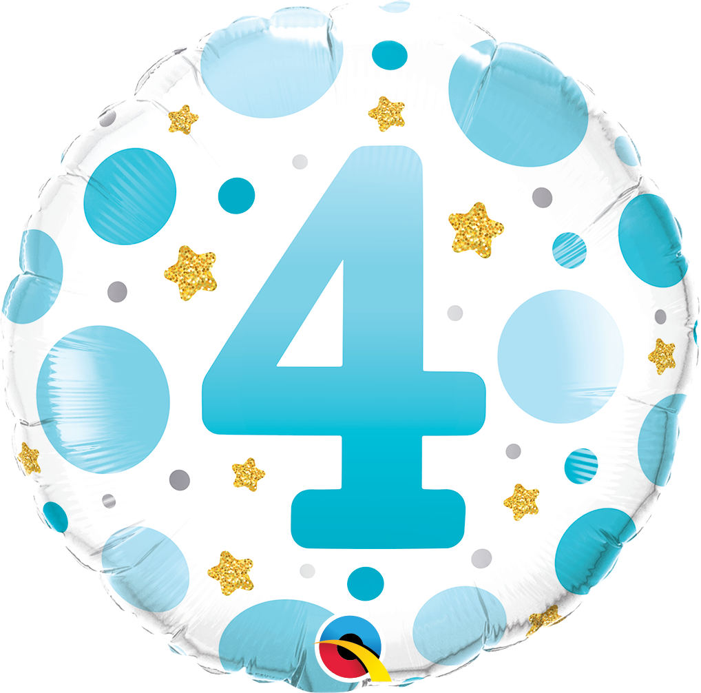 AGE 4 BLUE DOTS FOIL BALLOON 18" (45CM)