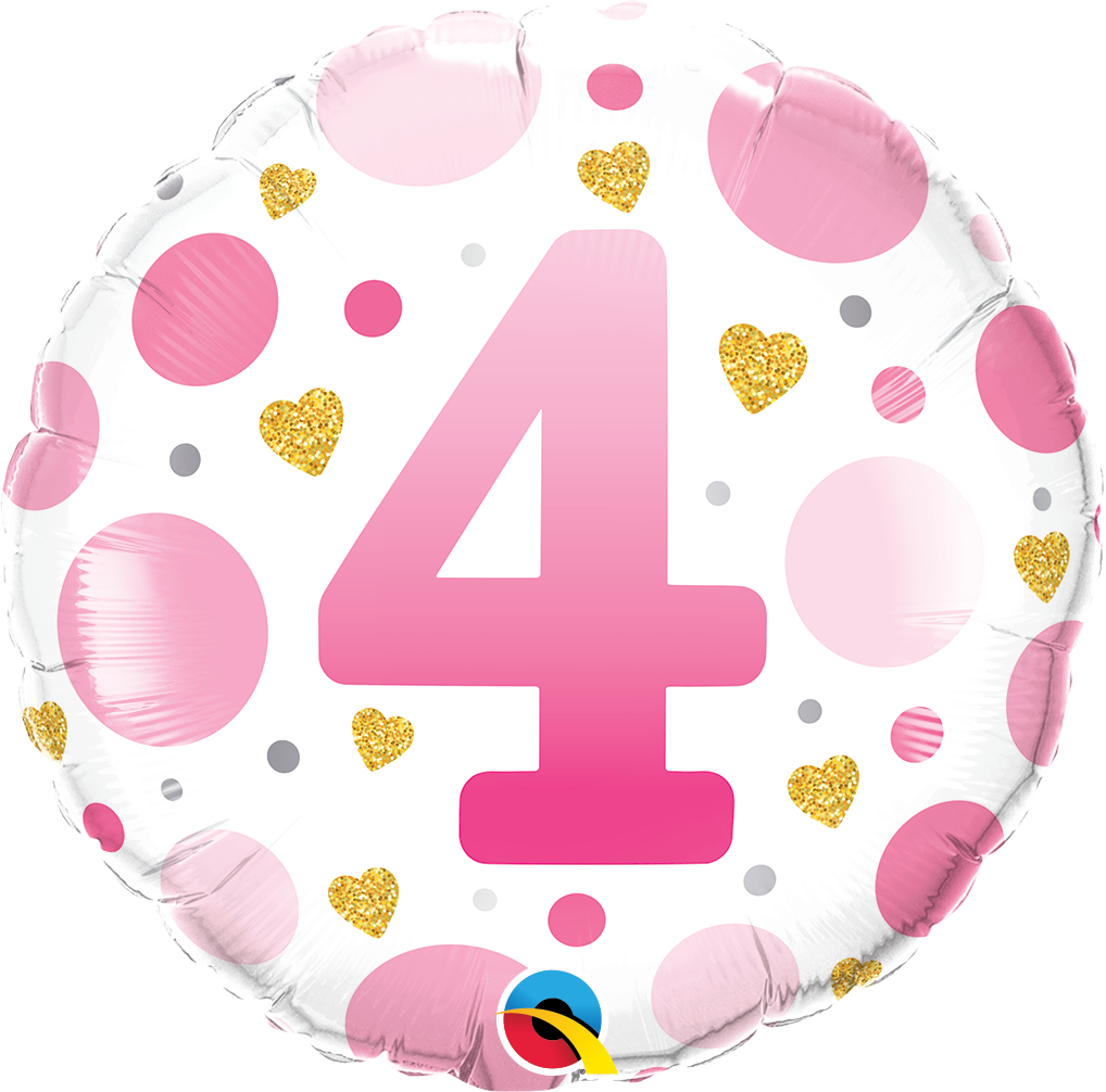 AGE 4 PINK DOTS FOIL BALLOON 18" (45CM)