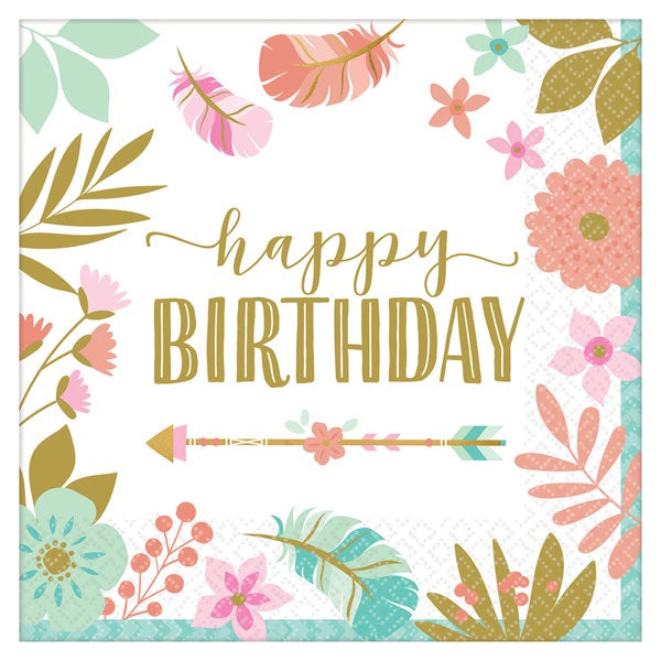 Boho Birthday Girl Lunch Napkins Pack Of 16