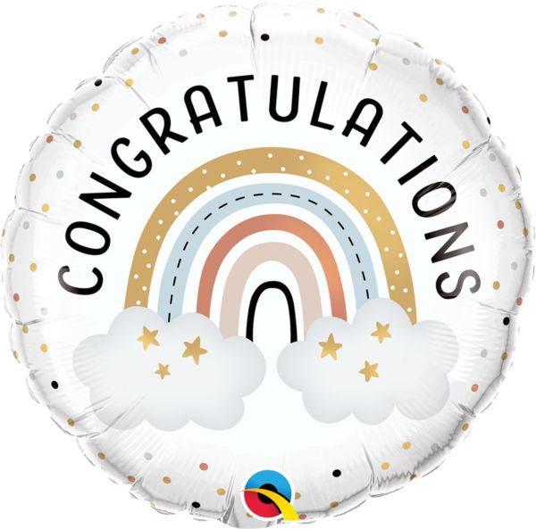 18" Round Foil Print Congratulations Boho Rainbow