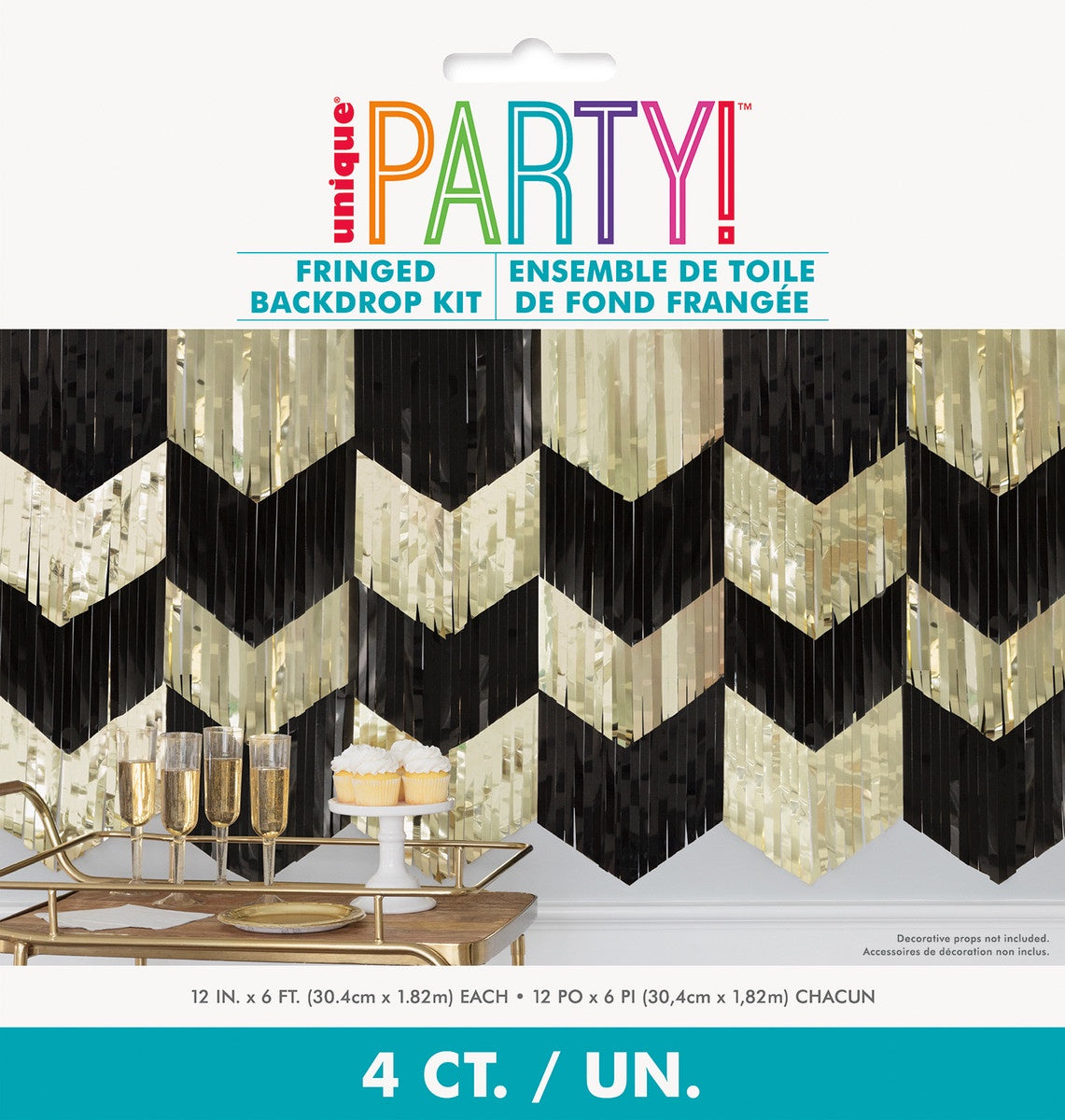 SCALLOP FRINGED BACKDROP KIT - 4 BLACK & GOLD FOIL FRINGES 30.4CM X 1.21M EACH