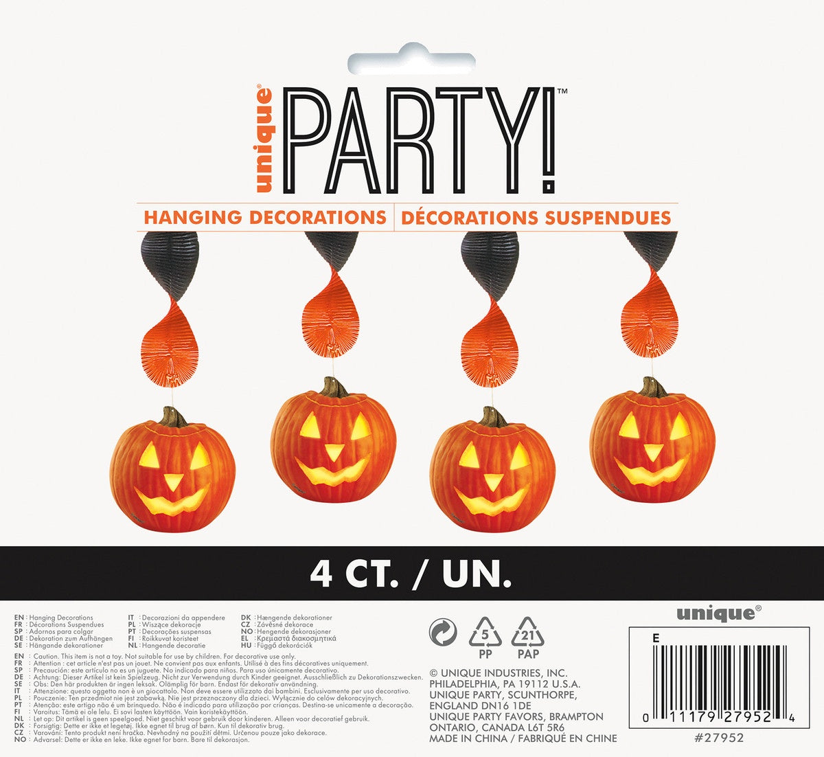 4 PUMPKIN GLOW HANGING DECORATIONS