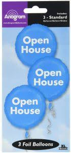 OPEN HOUSE FOIL BALLOON 18" PACK OF 3