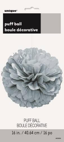 Tissue Paper Puff Ball Decoration Silver 40cm