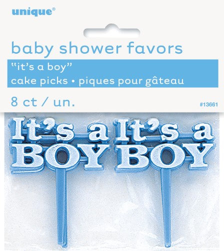 It's A Boy Cake Picks Blue Plastic Pack Of 8
