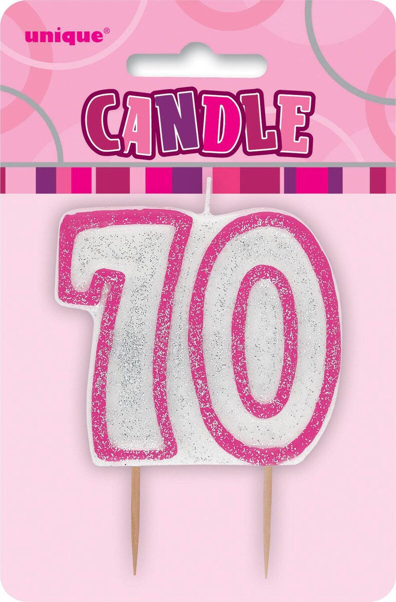 Glitz Pink Numeral Candle - 70
