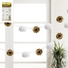Puff Ball Garland Gold & White