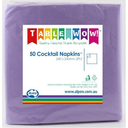 Cocktail Napkins Lavender 25cm X 25cm Pack Of 50