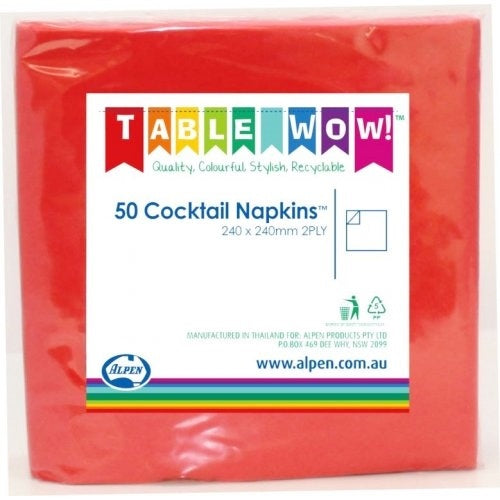 COCKTAIL NAPKINS RED PACK OF 50 ALPEN