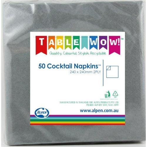 Cocktail Napkins Silver 25cm X 25cm Pack 50