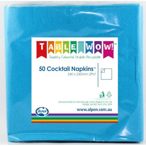 Cocktail Napkins Azure Blue 25cm X 25cm Pack Of 50