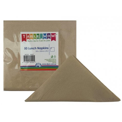 Kraft Lunch Napkin 33x33cm 2ply Pack of 50