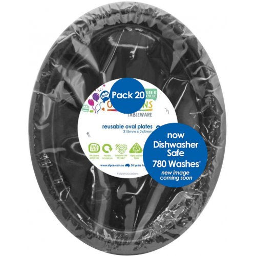 Oval Plates Black Pack Of 20