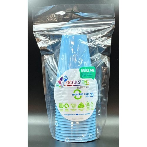 Plastic Cups Light Blue Pack of 20