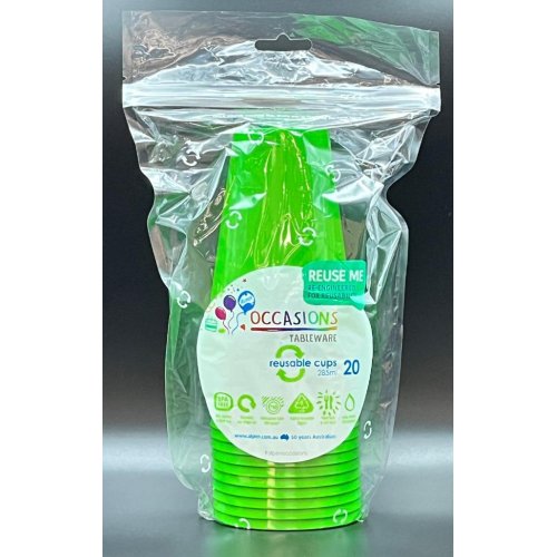 Plastic Cups Lime Green Pack of 20