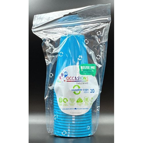 Plastic Cups Azure Blue Pack of 20
