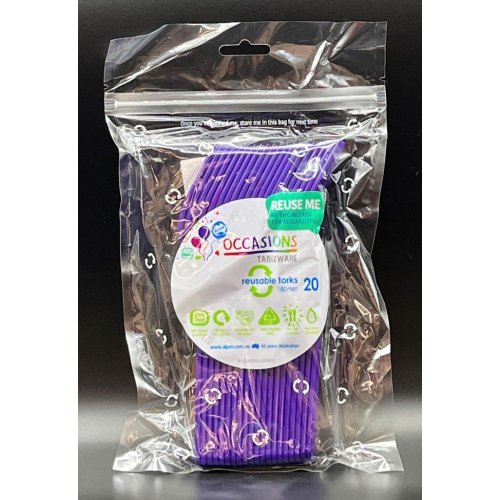 Reusable Purple Plastic Forks 190mm Pack of 20 Durable PP5 Party Cutlery