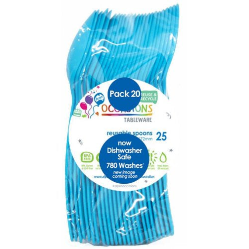 PLASTIC SPOONS AZURE BLUE Pack of 20