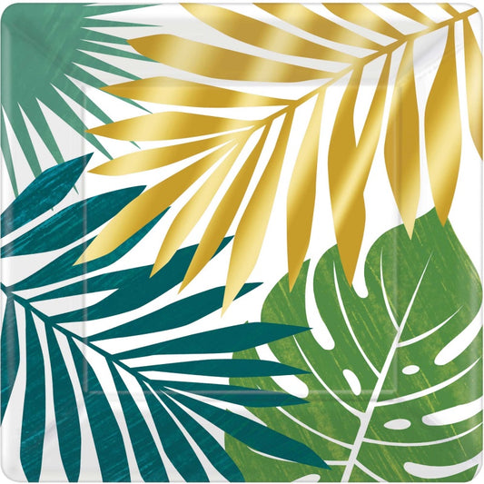 Key West Palm Leaf 10"(25cm) Metallic Square Plate Pack Of 8