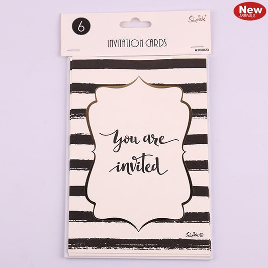 Glam Party Invitations Black And White Pack Of 6