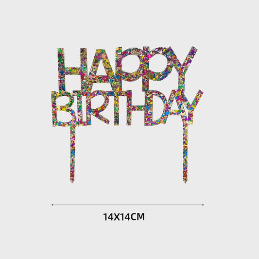 Happy Birthday Cake Topper – Acrylic 14cm x 14cm Party Decoration