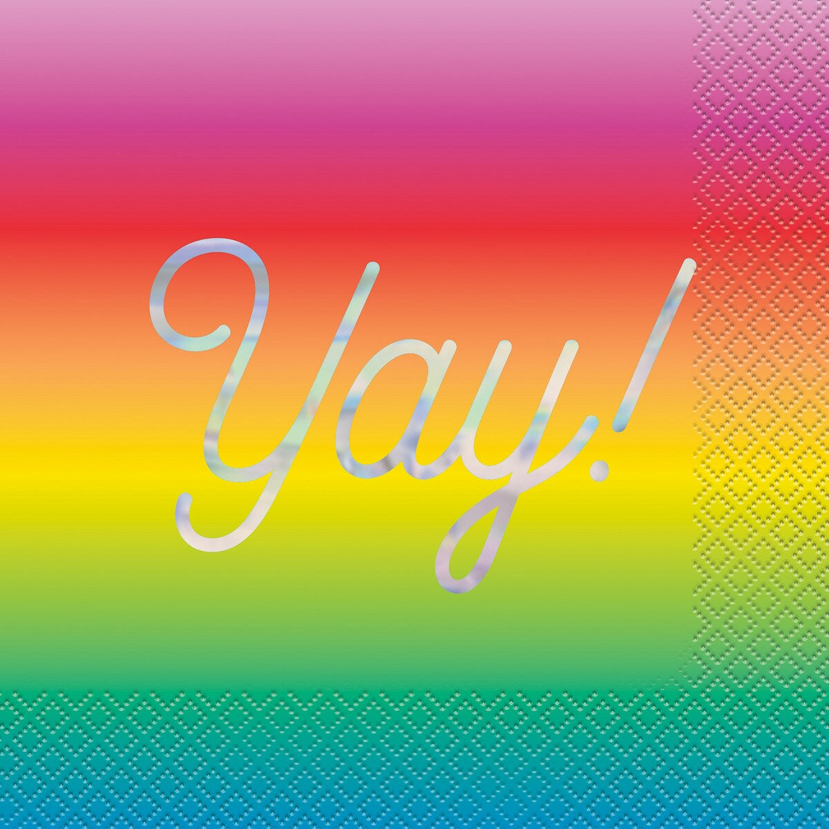 Rainbow Vibes "Yay" 16 Foil Stamped Luncheon Napkins 2ply 33cm x 33cm (13" x 13")