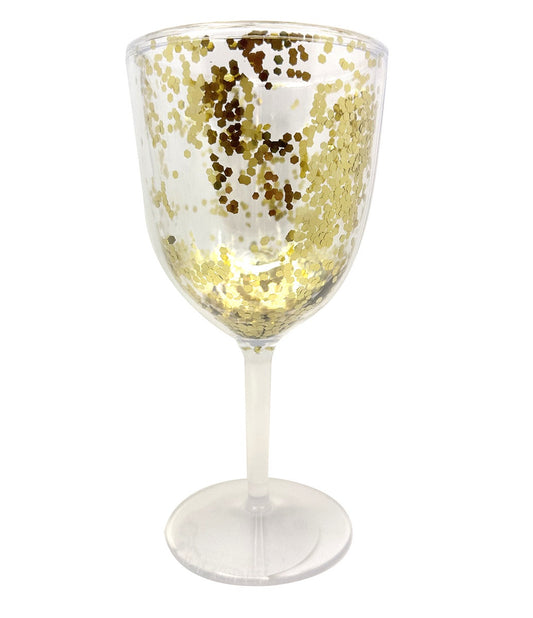 Gold Glitter Reusable Plastic Wine Tumbler 428ml (14.5oz)