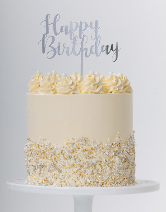 Cake Topper HAPPY BIRTHDAY Silver 1pk