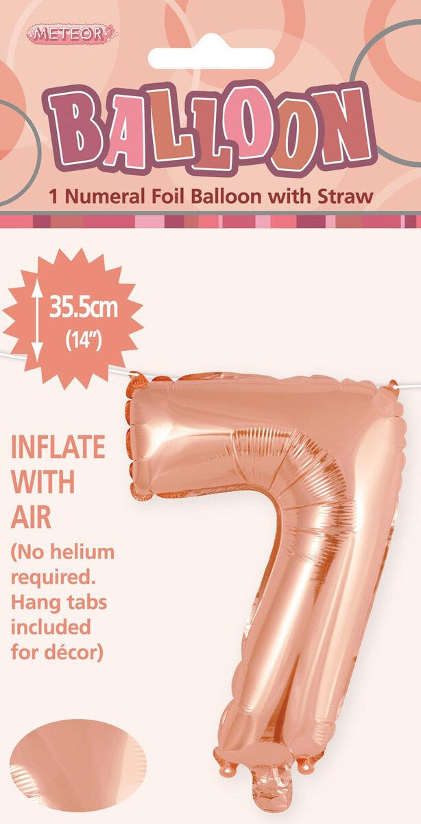 Rose Gold "7" Foil Balloon - 14 Inch (35cm) Number Seven Birthday Decoration for Parties & Celebrations