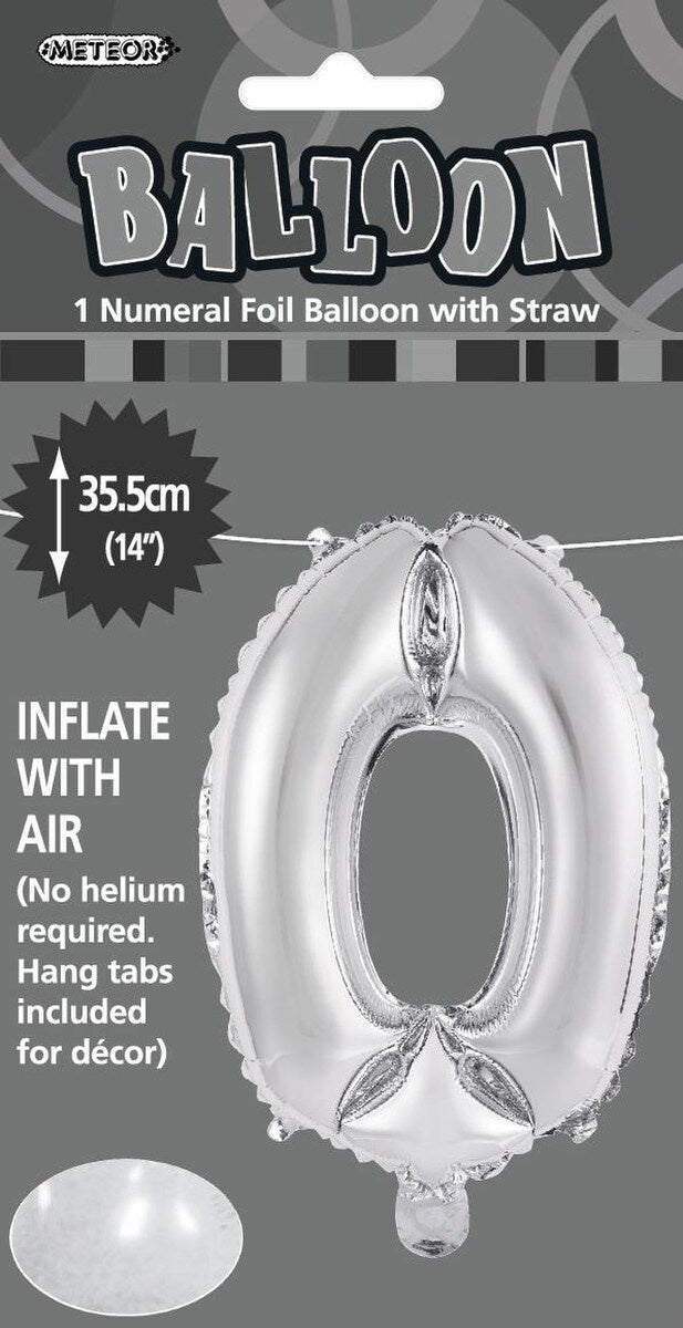 Silver "0" Foil Balloon - 14 Inch (35cm) Number Zero Birthday Decoration for Parties & Celebrations