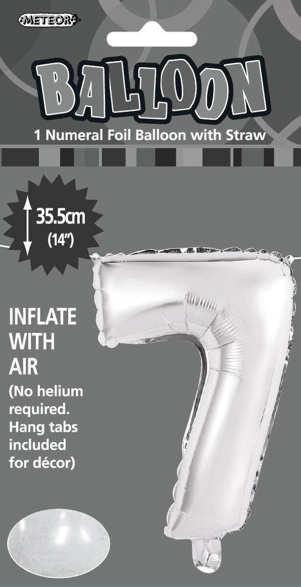 Silver "7" Foil Balloon - 14 Inch (35cm) Number Seven Birthday Decoration for Parties & Celebrations