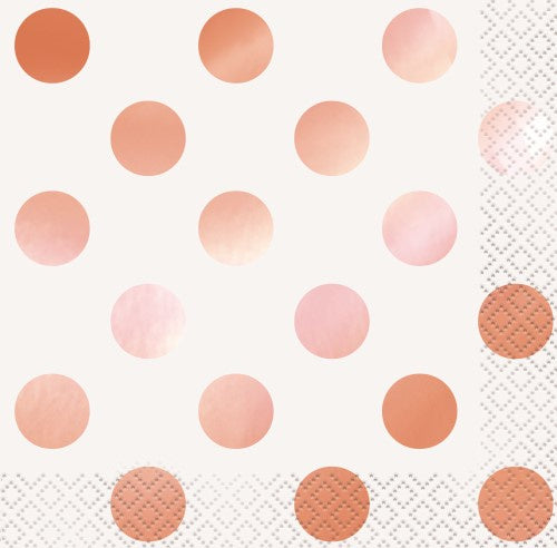Foil Stamped Dots Rose Gold Beverage Small Napkins Pack Of 16