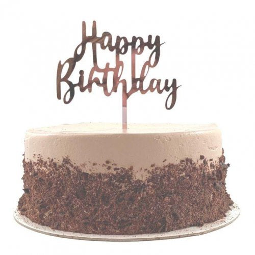 Cake Topper Acrylic 2mm Happy Birthday Rose Gold P1