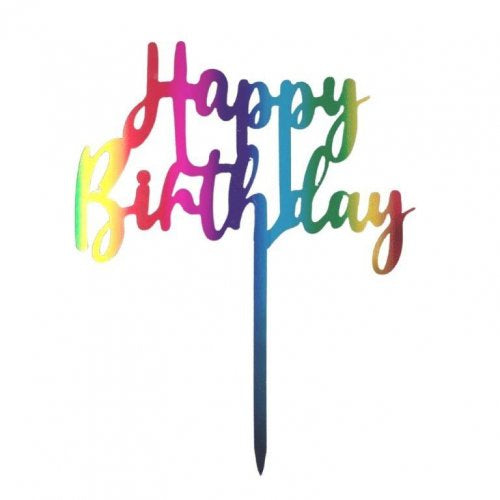 Cake Topper Acrylic 2mm Happy Birthday Rainbow P1