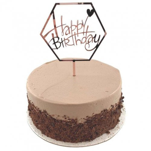 Cake Topper Acrylic 2mm Happy Birthday Hex R.Gold P1
