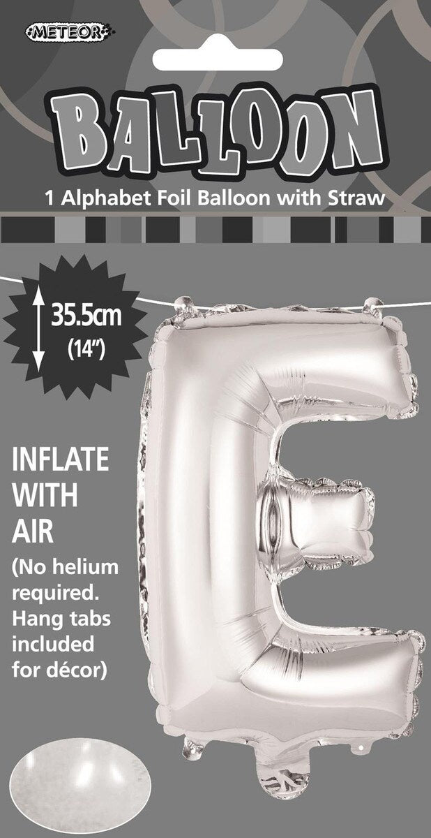 Silver "E" Alphabet Foil Balloon 35cm (14")