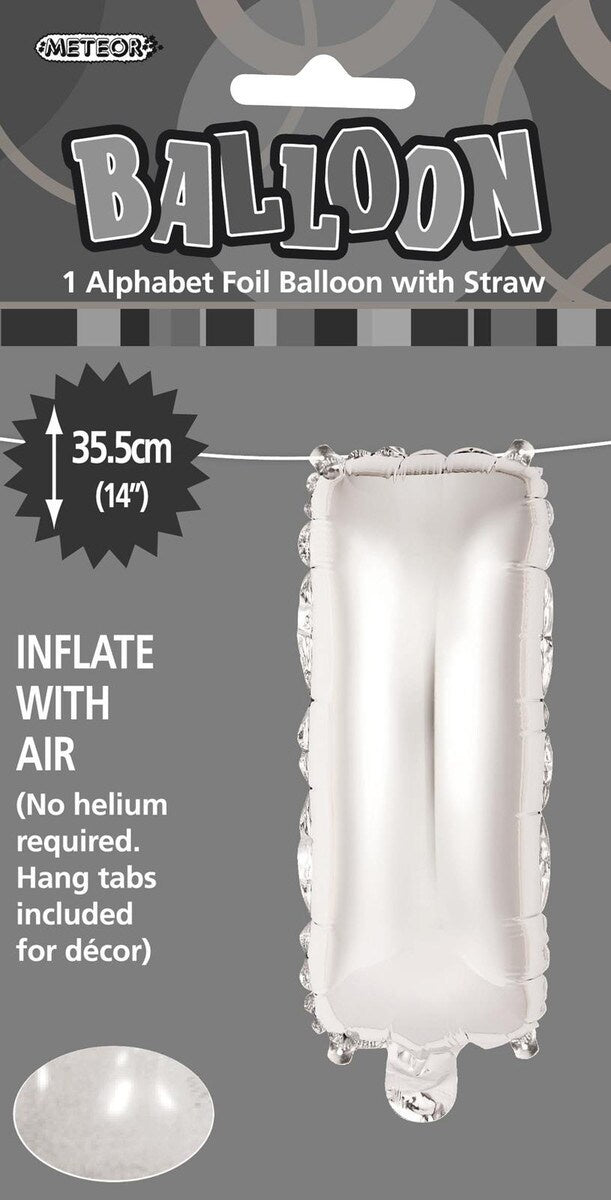 Silver "I" Alphabet Foil Balloon 35cm (14")