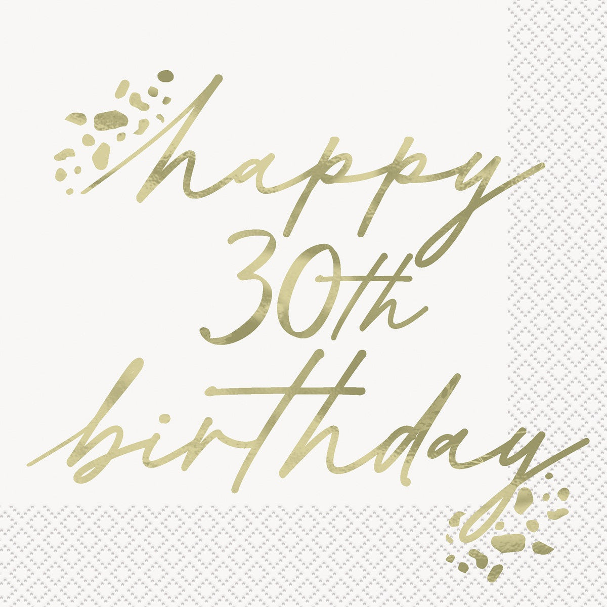 Gold Happy 30th Birthday Foil Stamped Beverage Napkins 25.4cm 16 Pack