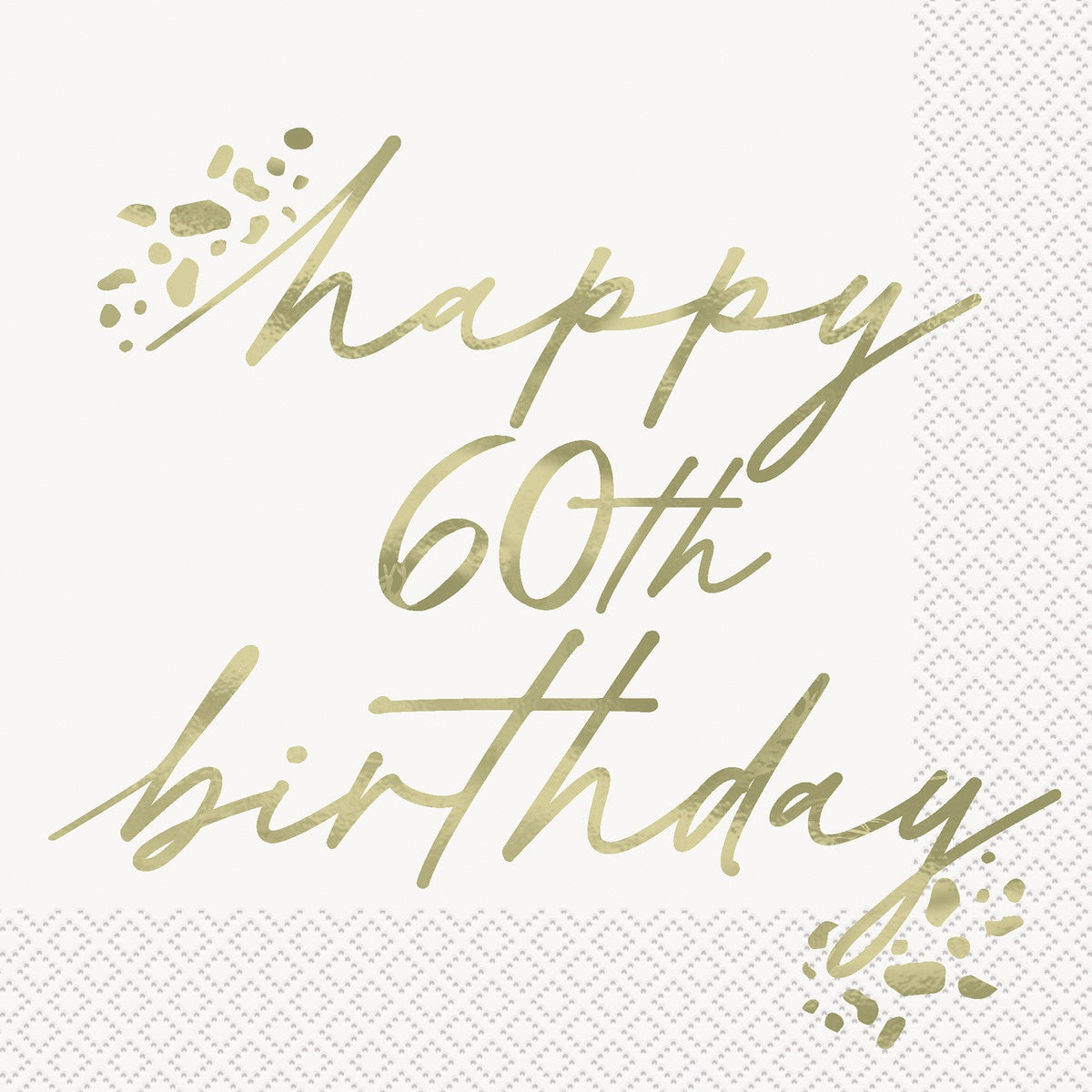 Gold Happy 60th Birthday Foil Stamped Beverage Napkins 25.4cm 16 Pack