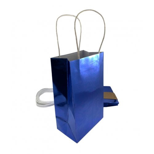 Party Bag Paper 215x130x80mm Metallic Blue Pack 5