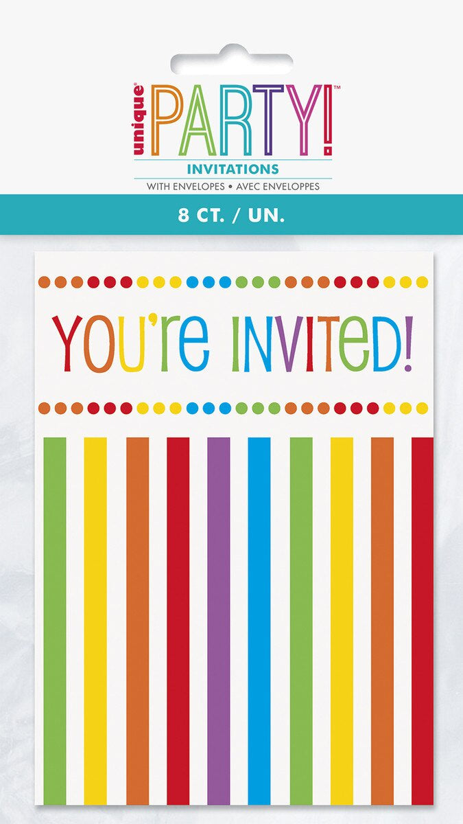 Rainbow Birthday Invitations – Pack of 8 Party Invites (9.7 x 13.6cm / 5.3" x 3.8")