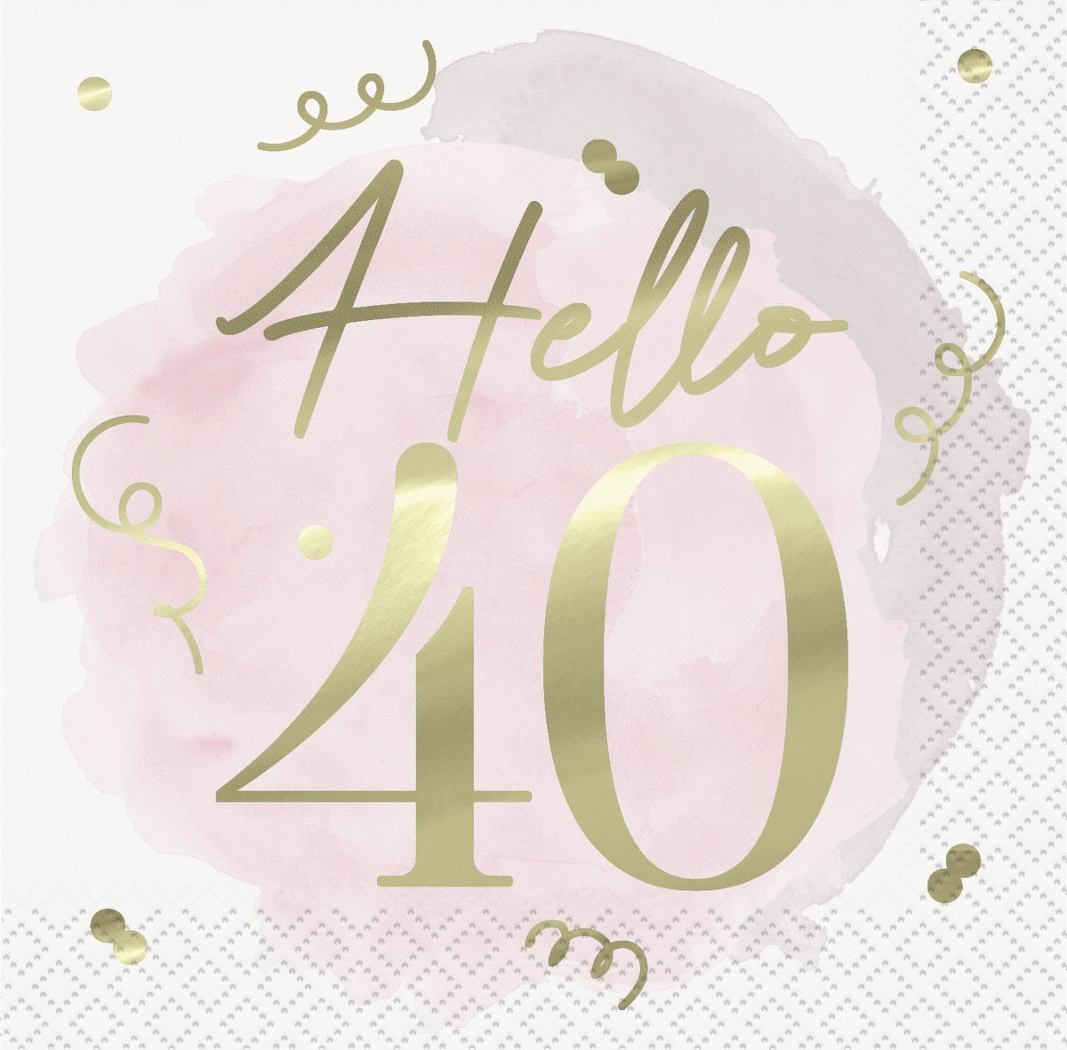 Blush Hello 40 Foil Stamped Beverage Napkins 25.4cm 16 Pack