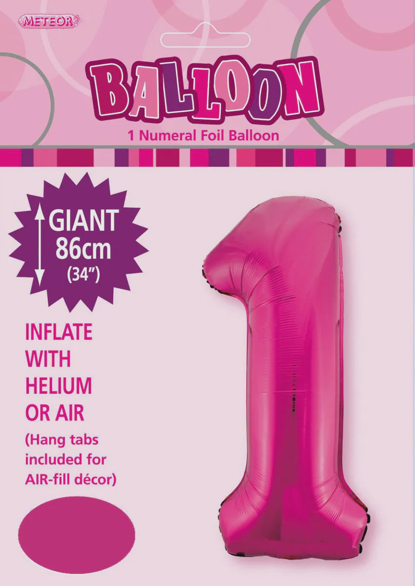 Large Foil Number Balloon 34"(86cm) Hot Pink 1