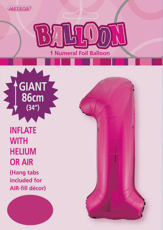 Large Foil Number Balloon 34"(86cm) Hot Pink 1
