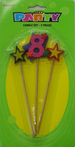 3 PIECE NUMBER CANDLE SET '8'